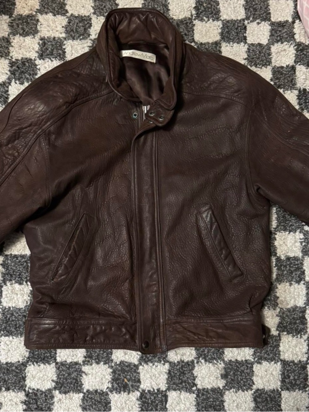 Vintage Andrew Marc Dark Brown Leather Bomber Jacket